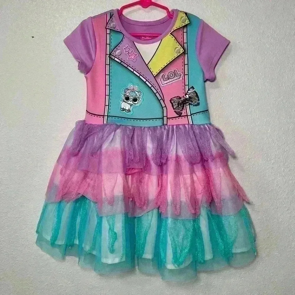 LOL Surprise Girls Dress XS 4/5 Rainbow Tulle Ruffle Jacket Graphic Sparkle